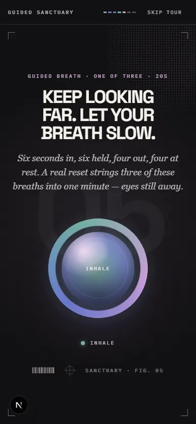 Sanctuary Desktop guiding a breathing reset